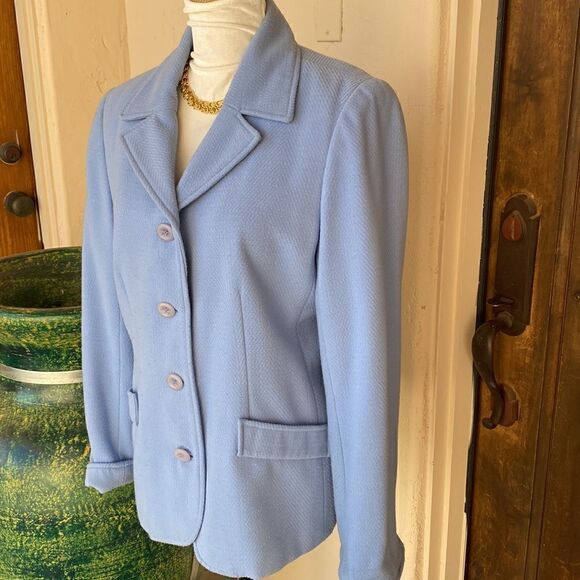 Baby blue button front jacket by Requirements size medium - Picture 2 of 10